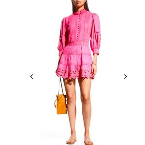 ALICE + OLIVIA Clark Lace Detail Embroidered Long Sleeve Cotton Dress